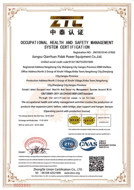 중국 Jiangsu Qianyuanfeida  electric equipment Co.,Ltd 인증